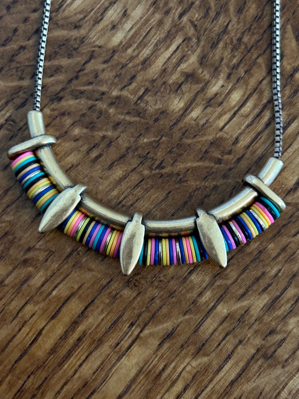 STELLA & DOT GOLD TONE WANDERER NECKLACE RAINBOW DISC ON 20 INCH CHAIN